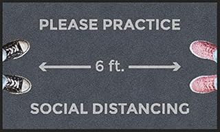 Please Practice Social Distancing | Commercial-Grade Stain Resistant Carpeted Mat | Slip-Resistant Reminder for Bathroom Floors & Hand-Sanitize Stations (3â€™ x 5â€™)