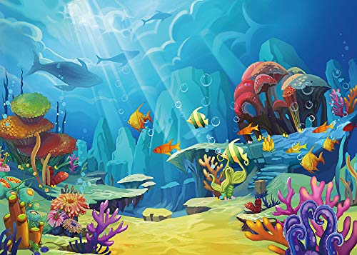 CHAIYA Under The Sea Backdrop Ocean Little Mermaid Backdrop Background for Under The Sea Theme Baby Shower Photo Booth Banner Party Cake Table Decoration 7x5ft