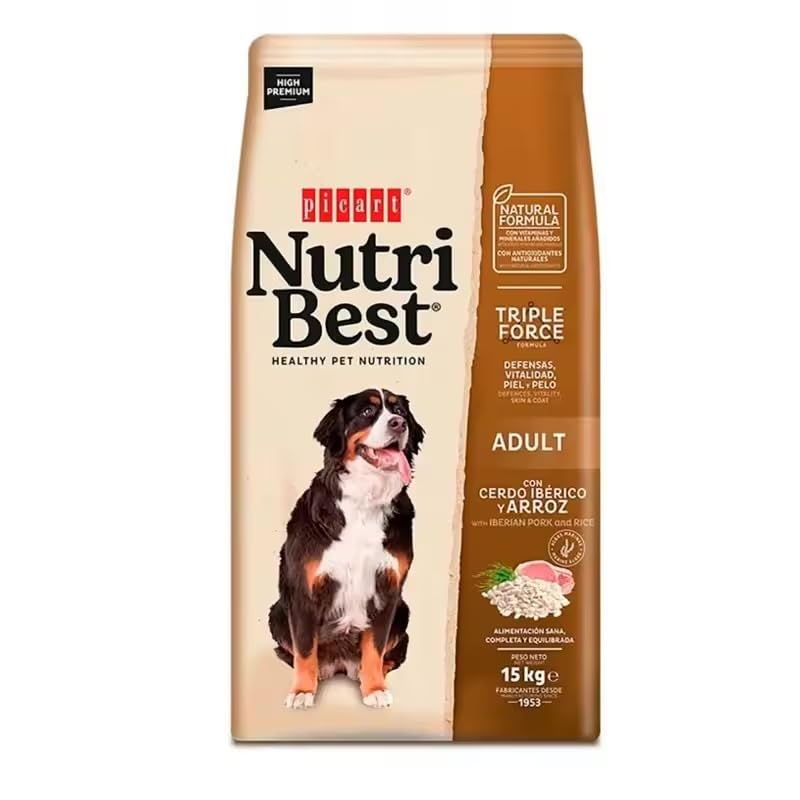Picart Nutribest Adulto Cerdo Ibérico & Arroz 15 Kg - Comida para Perros - Alimento Completo para Perros Adultos - Pollo y Arroz Natural