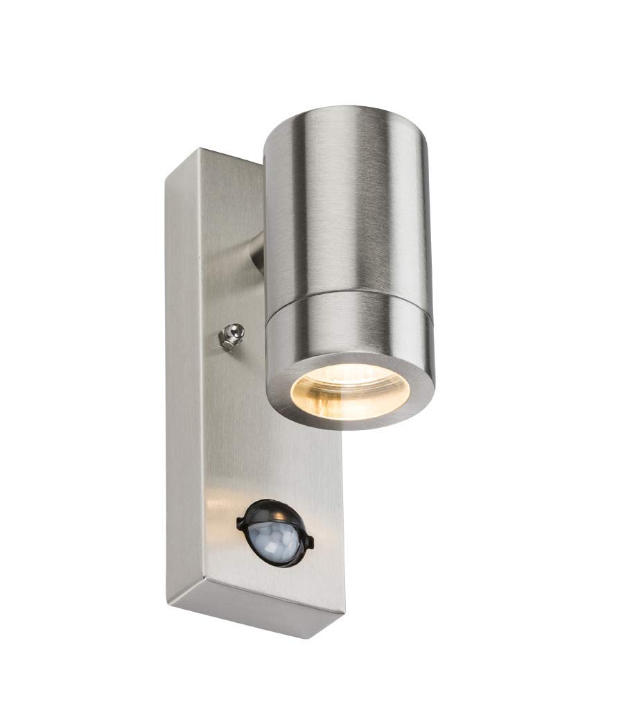 Knightsbridge 230V IP44 GU10 Stainless Steel Wall Light with Pir