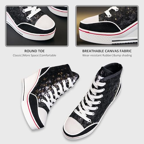 Women's Canvas High-Heeled Bling Shoes Casual Shoes Fashion Sparkling Sneakers for Walking Platform Wedges Pump Shoes4