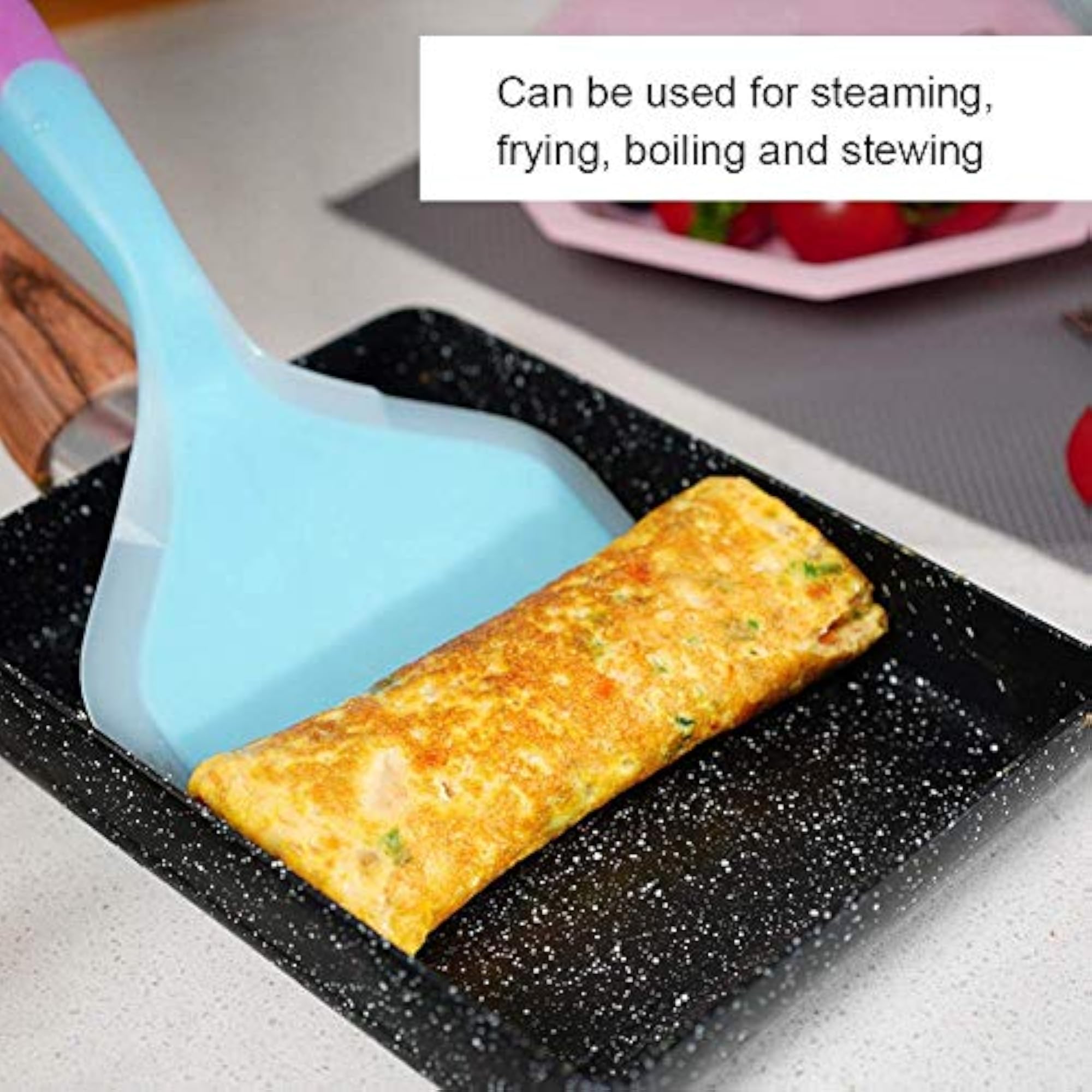 Non-Stick Omelette Pan with Wooden Handle, Rectangular Egg Fry Pan