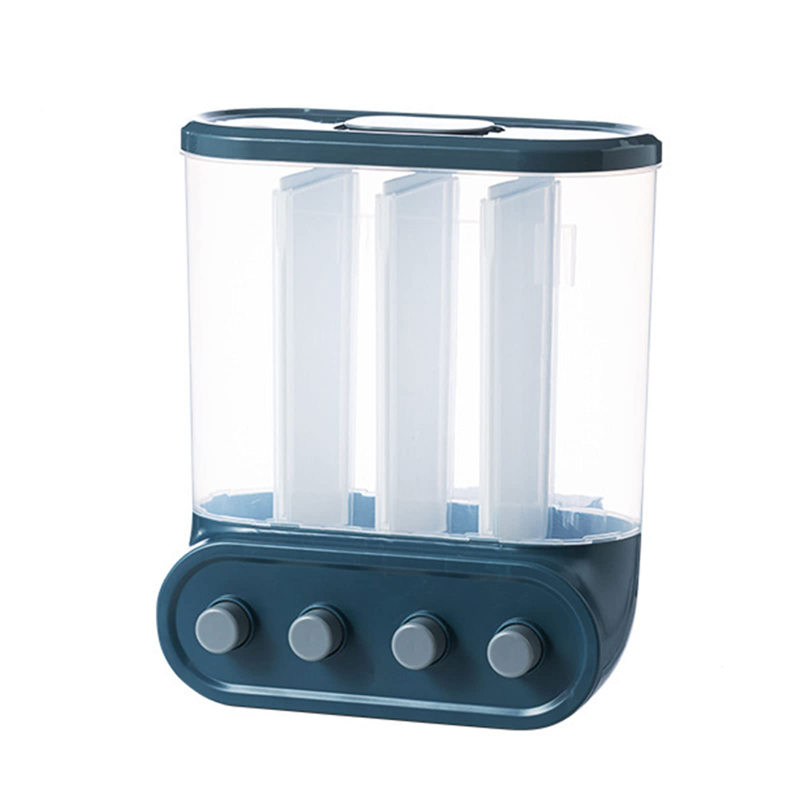 Dispenser per alimenti secchi a parete, contenitore per cereali sigillato da cucina, scatola per alimenti multi scomparto, per riso, fagioli, mais, 4 gruppi, Blu (Blue 4groups) vision