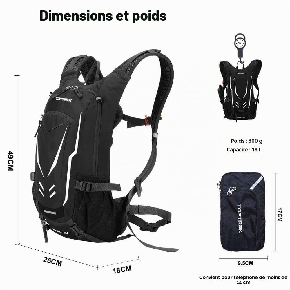 Toptrek Sac à Dos de vélo, 18 l, Ultra léger, avec Protection Contre la Pluie et Housse de Casque, Sac à Dos d'hydratation, étanche, Sac à Dos de Cyclisme, Sac à Dos d'hydratation, pour Homme, VTT