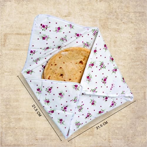 Image of Solitdue Set of 2 Floral Print Roti Chapati Cover | 100% Cotton Traditional Roti Rumals to Keep Roti /Chapati Fresh | Tortilla Covers for Kitchen