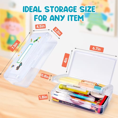 GAMENOTE Plastic Pencil Box with Personalized Sticker,Kids Large Hard Pencil Case with Snap-tight Lid,Clear Crayon Maker Organizer,Small Art Craft Storage Containers,School Supplies Box for Boys,Girls