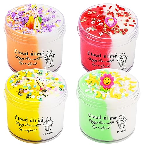 4 Pack Cloud Slime,Mini Slime Kits with Lemon,Leaves,Ice Gream,Unicorn,Stress Relief Toy for Kids Education, Party Favor, Best Birthday Gift