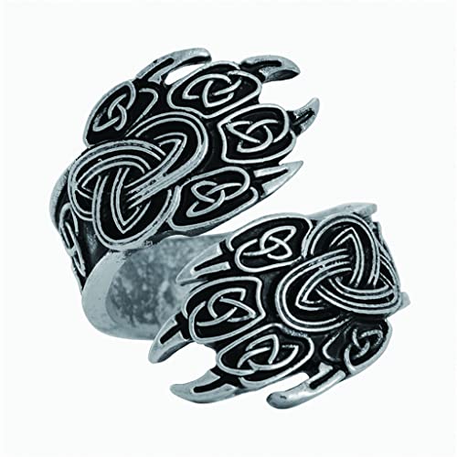 Bague patte de loup viking en acier inoxydable gravé avec runes nordiques