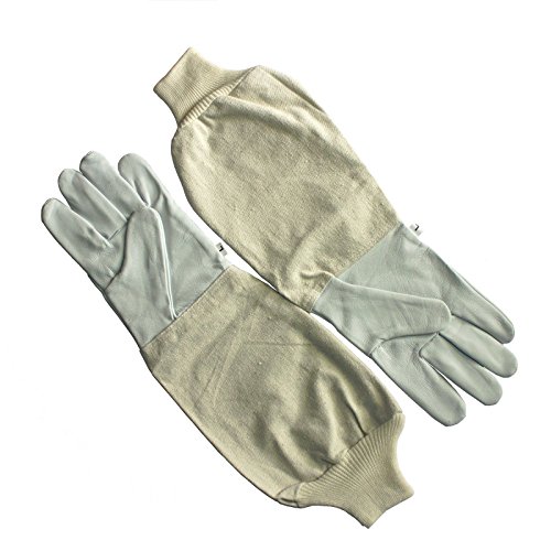SwiftWears Beekeeping Bee Honey Gloves White Goatskin Leather Cotton Gauntlets (Large, White & Skin)