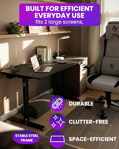 Image of Arozzi Arena Nordico Gamer Desk - 55x27.6 inch Electric Standing Table - PC Gaming Desk with Storage for Cables - Dual Cable Baskets, Split Tabletop, Monitor Arm Friendly - Black