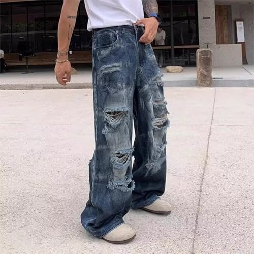 Baggy Jeans Men Distressed Y2k Jeans Men Washed Ripped Relaxed Fit Streetwear Wide Leg Denim Pants4
