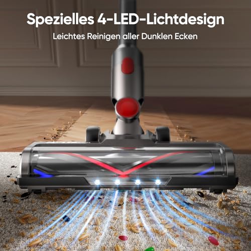 Bürste kompatibel für Dyson V7, V8, V10, V11, V15 Staubsauger, Bürste mit 4-LED Scheinwerfern, Flexibler Rotation und 2 Ersatzrollen