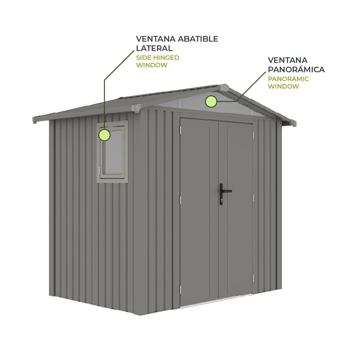Gardiun Caseta Metálica Grunewald 4,03 m2 Exterior 240x168x220 cm de Acero con Ventana Lateral y Puerta Doble 106x178 cm