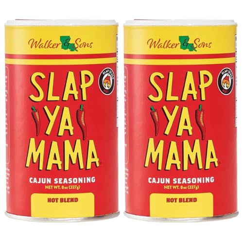 Slap Ya Mama Hot Blend Cajun Seasoning - 8 oz Can, Pack of 2, All Natural, No MSG, Kosher, Gluten-Free - Authentic Louisiana Flavor