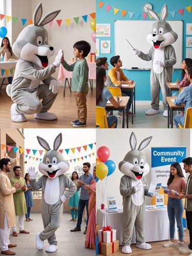 Image of Bookmycostume Buy Bugs Bunny - Grey Cartoon Mascot Costume For Theme Birthday Party & Events | Adults | Full Size Adults - Fleece