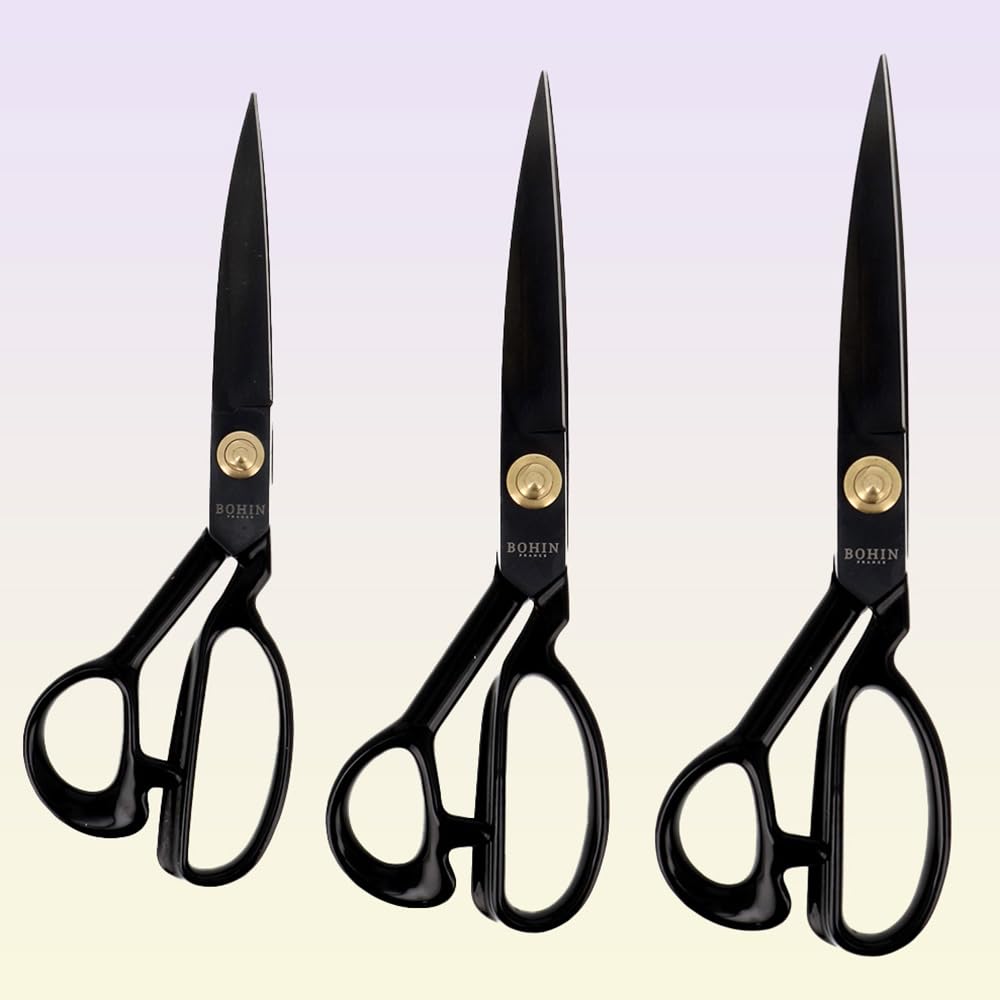 BOHIN France - BOHIN France Wysoka zawartość Węgla Stal Czarny (25.5cm) Profesjonalny Krawiectwo Nożycowy z Guma Pokryty Uchwyt - 1 Sztuka