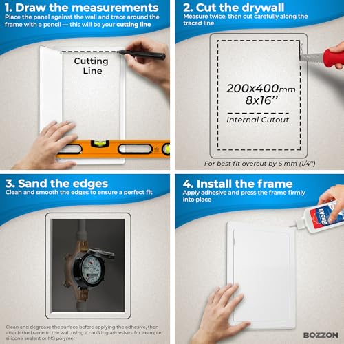 Image of Access Panel for Drywall - 8x16 inch - Wall Hole Cover - Access Door - Plumbing Access Panel for Drywall - Heavy Durable Plastic White