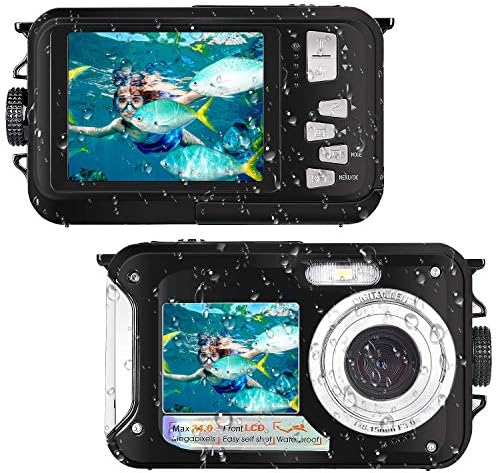 Waterproof Camera Full HD 1080P for Snorkeling 24.0 MP Underwater Camera 2.7 Inch TFT-LCD Dual Screen Waterproof Digital Camera (Black)