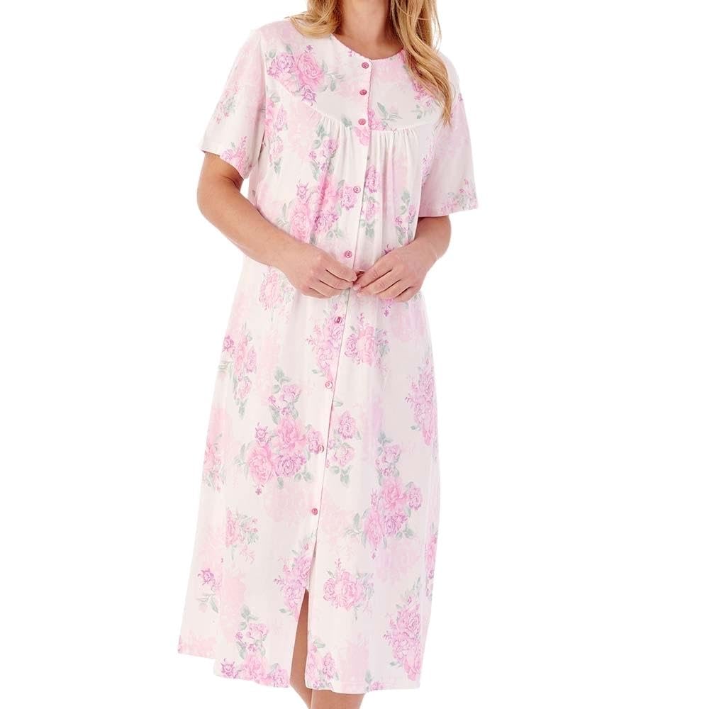 Slenderella ND01133 Floral Cotton Nightdress, pink, L