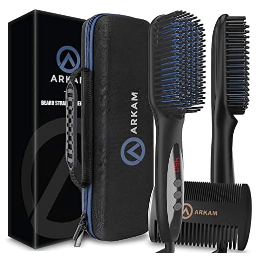 Arkam Deluxe Beard Straightener for Men - Ionic Beard Straightening Comb, Anti-Scald Feature, Hair Straightener for Men, Portable Beard Brush Straightener, Premium Travel Case & Beard Comb Included