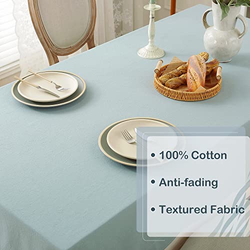 Laolitou 100% Cotton Blue Tablecloth Rectangle Heavy Duty Washable Solid Table Cloth Decorative Fabric Table Cover For Dining Room, Grey Blue, 86 Inch #TOP3