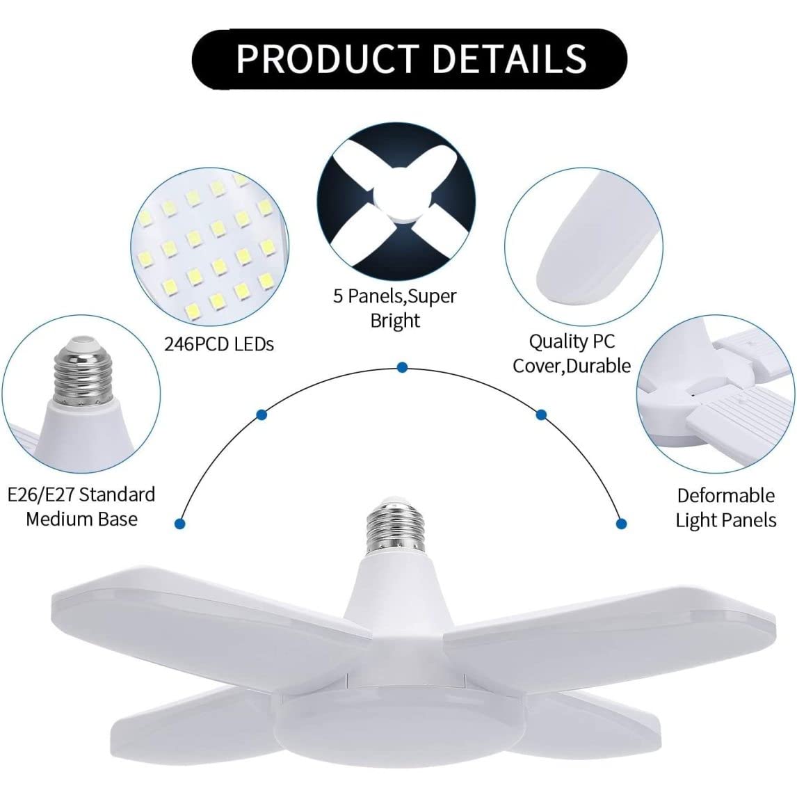 4 Pack LED Garage Lights Screw in Garage Ceiling Lighting 2800LM 28W E26 E27 Daylight Lamp with 4 — view 8