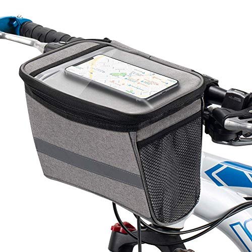 WOTOW Bike Basket Front Bag - Bike Handlebar Insulated Cooler Bag with Cup Holder, Waterproof Bicycle Storage Bag 2.75L for Adult Mountain Road Bikes with 8" Touch Screen Phone Holder