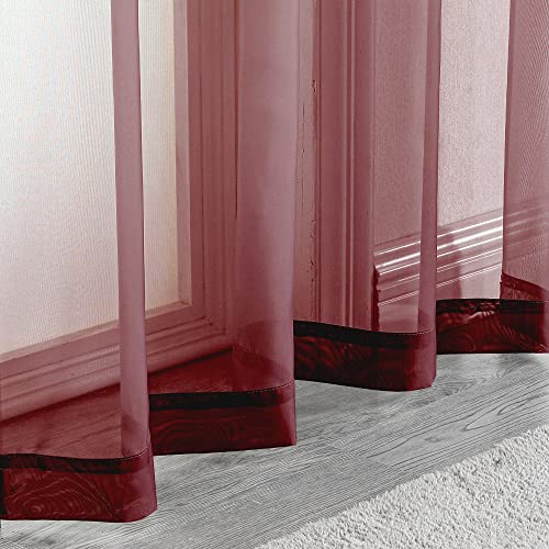 Image of OWENIE Sheer Curtains 54 inches Long 2 Panels Set, Rod Pocket Curtain Sheers for Living Room /Bedroom, Light Filtering Voile Panels Drapes Small Window Treatments, 42 inch W x 54 inch L, Burgundy Red