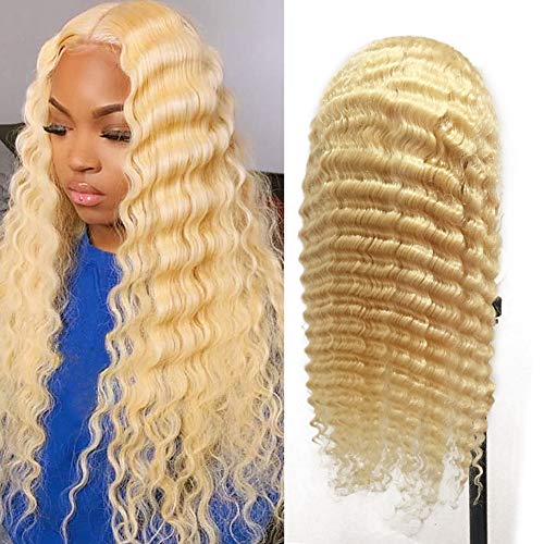 13x6 Lace Front Wig 613 Blonde Deep Wave Wigs Human Hair Lace Frontal Brazilian Hair Wig 150% Density (20inch 613 Deep)