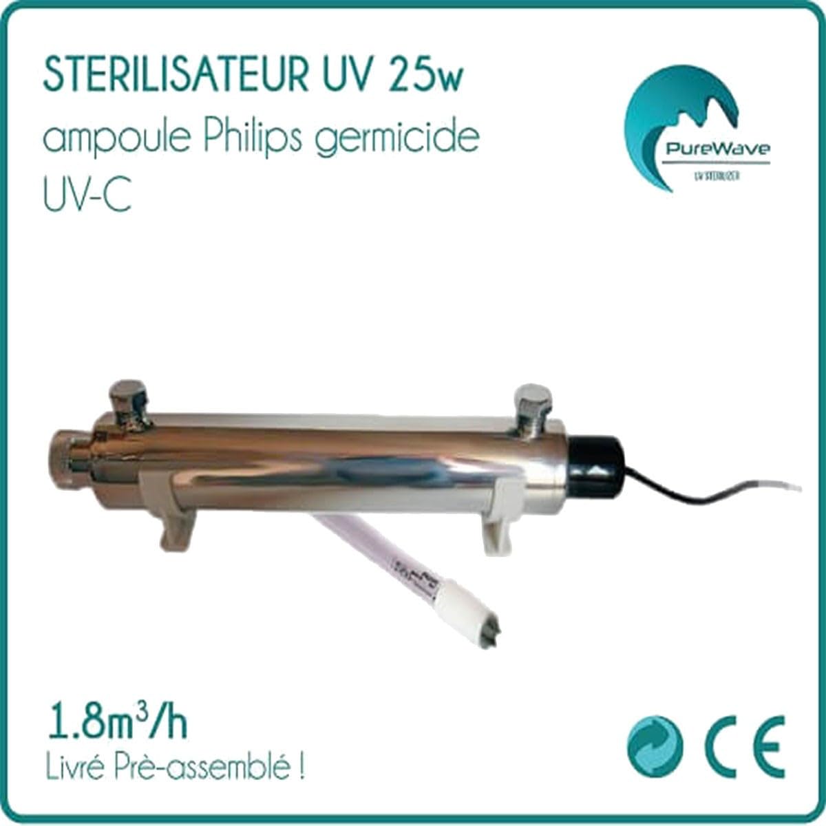 PureWave Esterilizador de Agua Ultravioleta de 25W Bombilla Desineo 1,8 m3/h