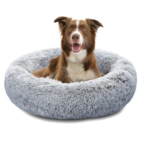 Pisi Bili Hundebett Katzenbett Waschbar flauschig orthopädische Hundebetten große und kleine Hunde Katzenschlafplatz für Katzen Donut - Grau 70 cm