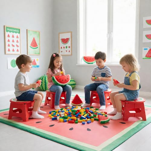 Image of Premium Folding Step Stool for Adults and Kids Non-Slip Folding Stools with Portable Handle, Compact Plastic Foldable Step Stool for Bathroom,Bedroom, Kitchen (Watermelon RED)