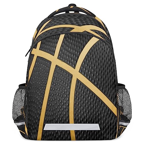 Balck Gold Sport Basketball Backpack School Bookbag Laptop Purse Casual Daypack for Teen Girls Women Boys Men College Travel