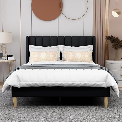 Image of AGARTT Upholstered Platform Bed Frame Full Size, Black Linen