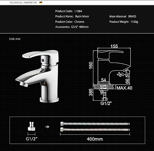 Robinet de lavabo anti-éclaboussures en laiton chromé à jet cascade L1064 - 3