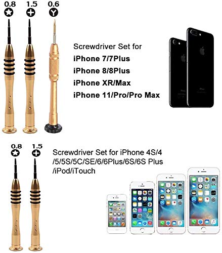 Screwdriver Set Kit for Apple iPhone 8 8 Plus 7 7 Plus 6S 6 Plus SE 5S 5 5C 4S Screwdirver Set 1.5mm Phillips,0.8mm Star Pentalobe Screwdriver,Y 0.6mm Tri-Point Triwing iPhone X 7 8 Repair Tool Kit