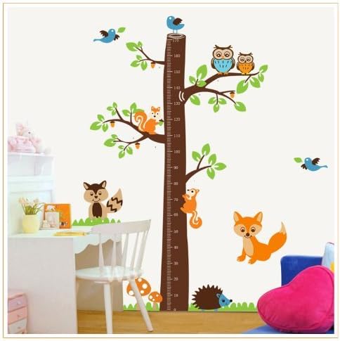 Salala Tree Height Chart (0-67") with Birds Fox Owl and Squirrel Wall Sticker Kids Room Decor