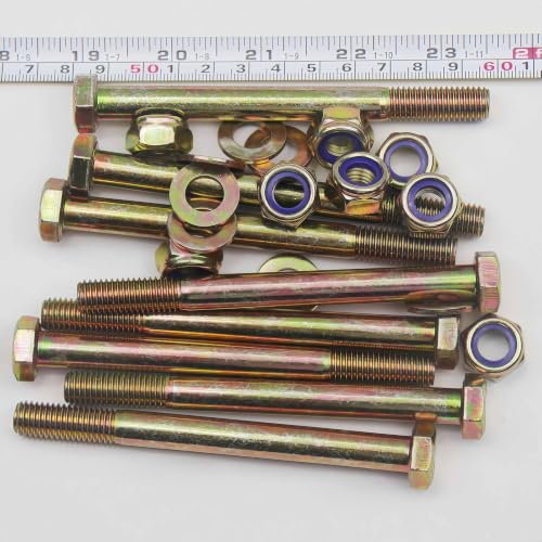 Image of M10 x 110mm Hex Bolt and Nylon Lock nut Flat Washer Assortment Kit by Color Galvanization,Alloy Steel,Grade 8.8.(8pcs Pack), 4-1 /2 inch Axle rods for kubota BX 25 Mower Deck Wheel Bolt, by Metalsuberg