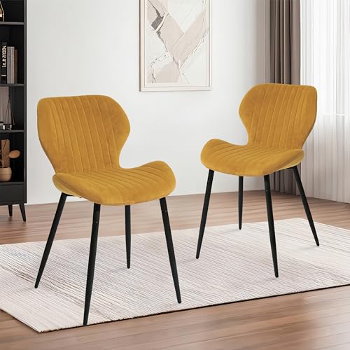 CangLong Lot rembourrées Modernes pour la Cuisine, la Salle à Manger et Le Salon, chaises en Velours avec Pieds en métal Noir, Marron, Mousse, Brown, Ensemble de 2