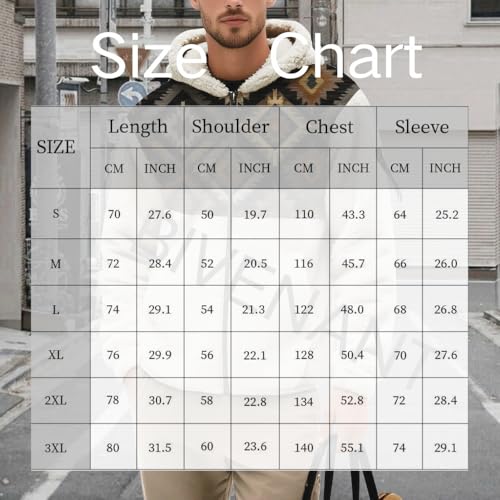 Aztec Fleece Lined Hoodies Mens Zip Up Jackets Winter Coats with Hood Cowboys Western Country Graphic Outerwear3