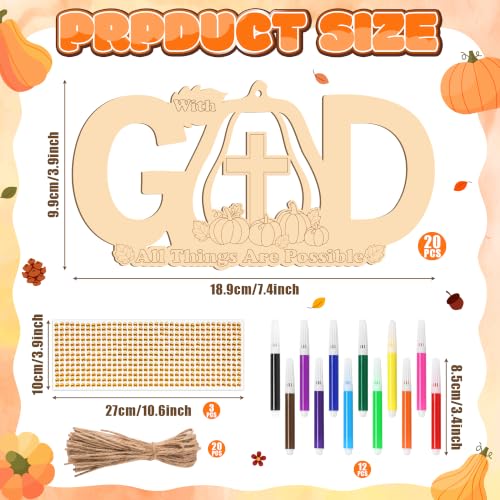 BeYumi Fall Wooden Pumpkin Craft - 20Pcs Christian GOD Ornaments for Kids - image 2
