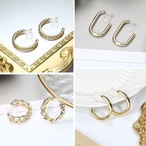 8 Pairs Gold Clip On Earrings For Women Zelores Resin Fake Non Pierced Earrings Set Clip On Chunky Hoop Earrings For Christmas Birthday Gifts (Set 1) #TOP2