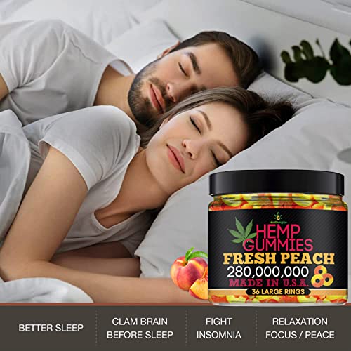 Hemp Gummies for Peace and Relaxation-High Potency Hemp Oil Gummys Peach-Fresh Full Flavor-Natural Hemp Edibles-for Back, Knees, Calm, Sleep, Discomfort-36 Large Rings-Made in USA - Image 6