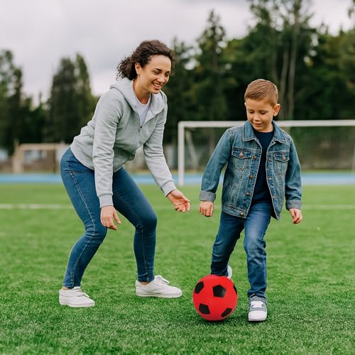 HTI Fun Sport Schaumstoff-Fußbälle | Weiche, sichere Schaumstoffbälle für Indoor & Outdoor | Langlebig, leicht & ideal für Kinder & Erwachsene | Spaß für alle Altersgruppen | 19,4 cm (1 Rot)