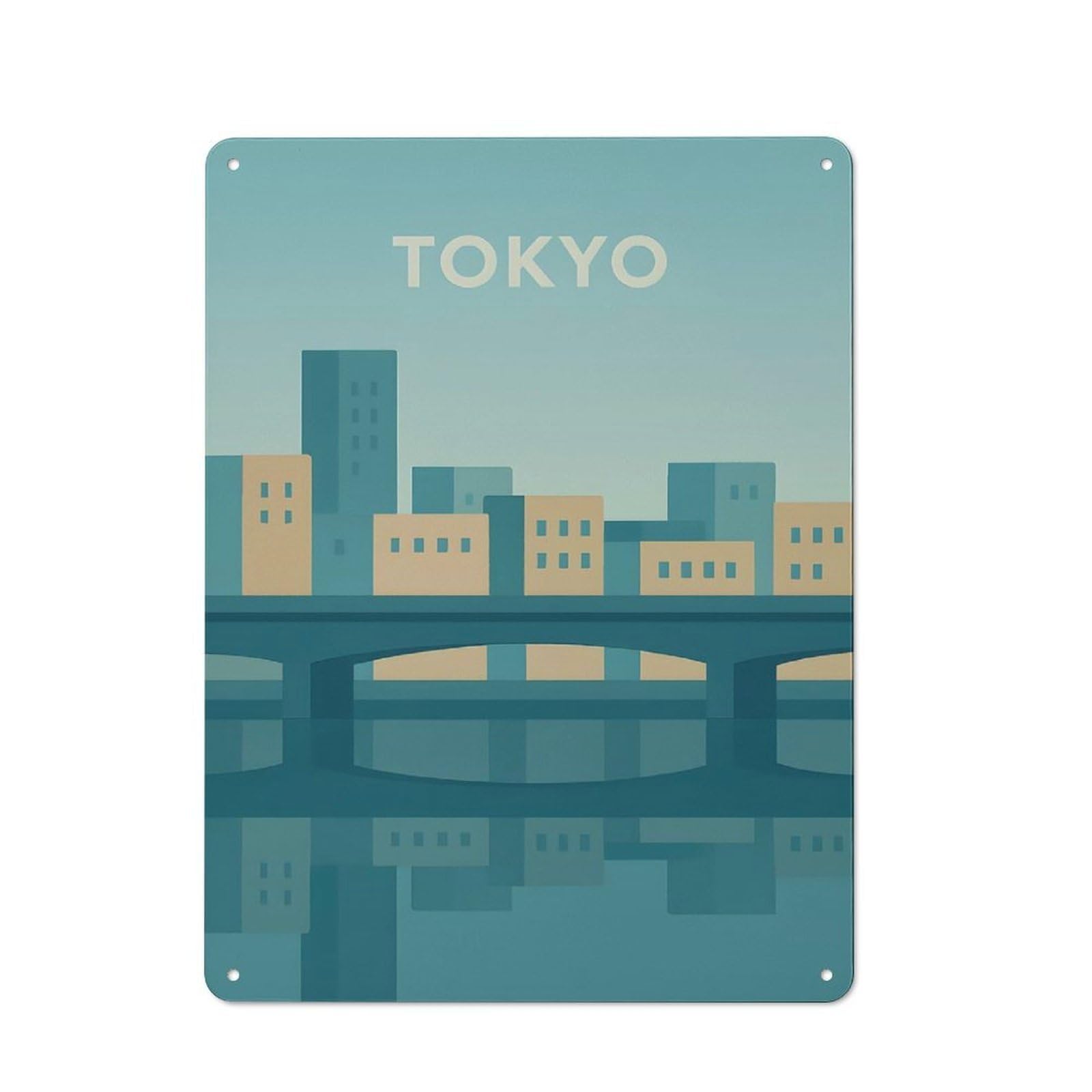Junmoney Tokyo Minimalist Cityscape Reflection Art Vintage Tin Sign 40X30cm, Nostalgic Retro Room Decor For Bedroom, Office, Home Bar Or Dining Room
