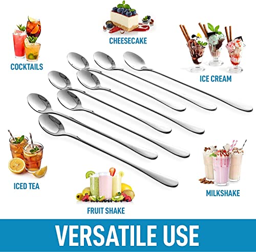 Image of Long Handle Spoon, Long Mixing Stirring Spoon for Iced Tea, Coffee Suitable for Tall Glasses, Cocktail Bar Stainless Steel Long Handle Spoon, Soda Spoon, Milkshake Spoon (6 pcs Imp Kodenur)