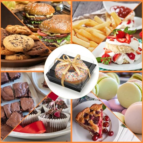 Image of Hiceeden 100 Pcs Black Paper Charcuterie Boxes with Clear Lids, 5.4 inchx5 inchx2.4 inch Cardboard Dessert Food Containers, Disposable Square Sandwich Box for Bakery, Donuts, Cookies, Strawberry, Salad