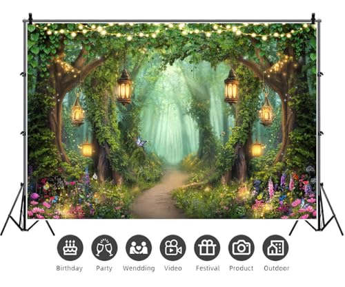 Fondo de Bosque Encantado Verde 7x5ft para Fotografía miniatura 5