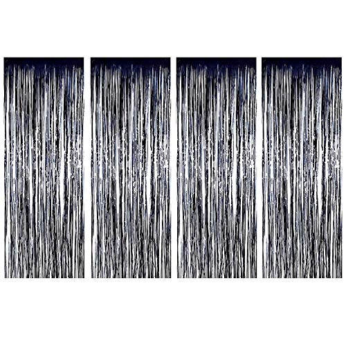 Image of Party Propz Black Foil Curtain for Decoration - Set of 4 Pcs (3 ft x 6 ft Each) Black Foil Curtains for Birthday Decorations | Blacks Birthday Decorations Items | Foil Fringe Curtains