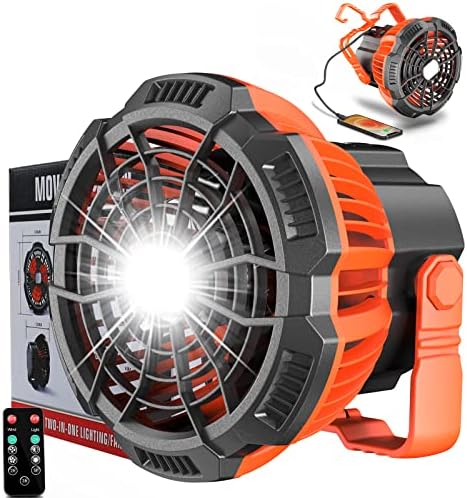 Portable Fan Camping Fan for Tents, 25 Hours Work-time Camping Lantern Ceiling Tent Fan Desk Fan with 7800mAh Power Bank, Clip and Remote, Usb Rechargeable Fan for Hiking, BBQ,Hunting, Hurricane